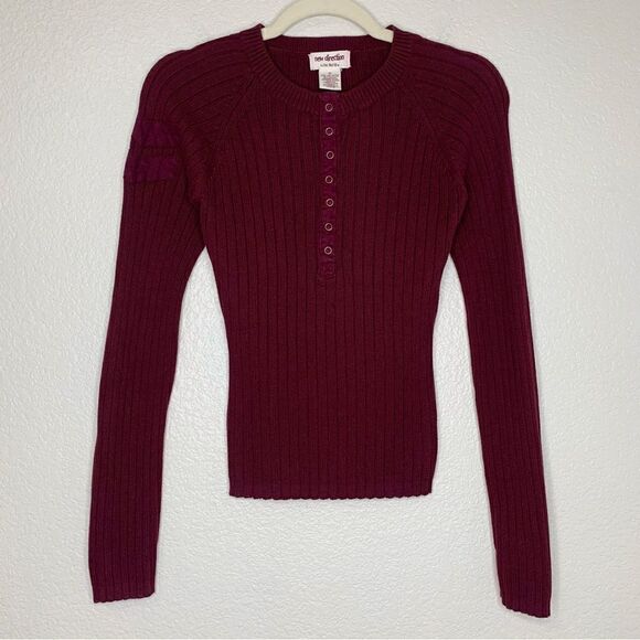 New Direction by One Step Up Vintage Henley Ribbed Pullover Sweater - Picture 1 of 13